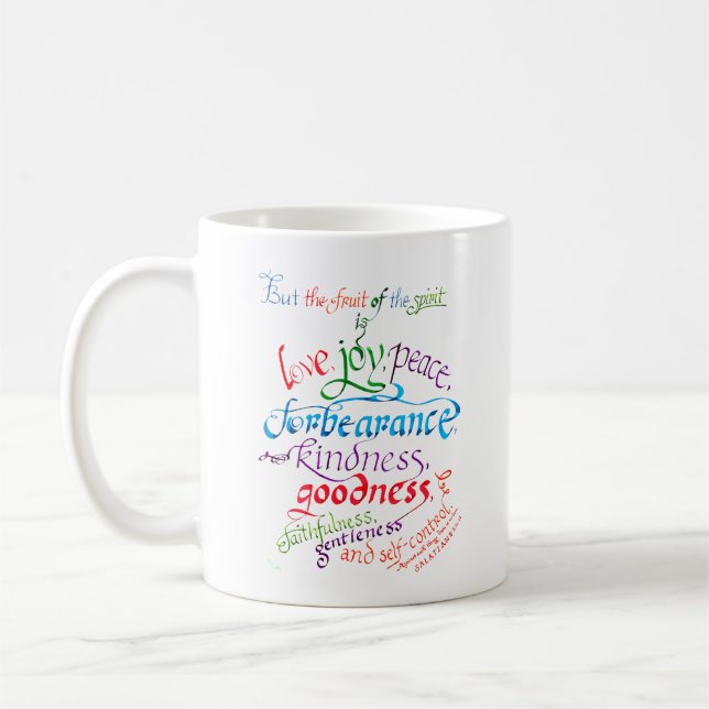 The Fruit of the Spirit Bible Verse Christian Coffee Mug (Left)