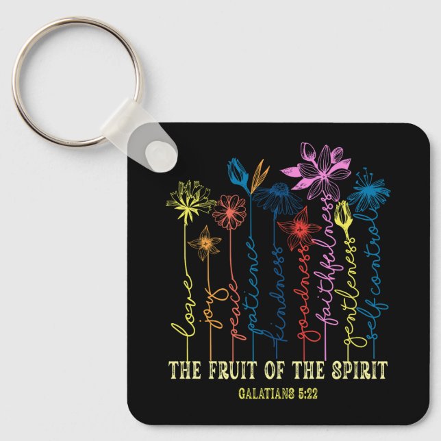 The Fruit Of The Spirit Galatians 5 22 Floral Chri Keychain (Front)