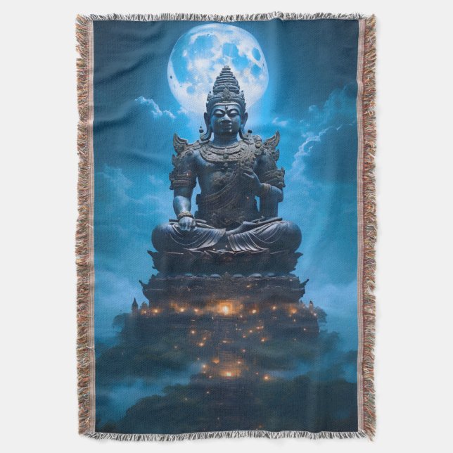 The Full Moon Light of the Buddha Throw Blanket (Front Vertical)