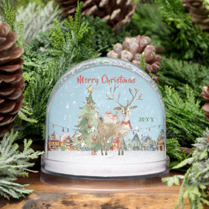 THE FUN REINDEER BORDER LIGHTS SNOW GLOBE