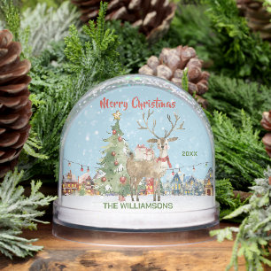 THE FUN REINDEER PERSONALIZED BORDER LIGHTS SNOW GLOBE