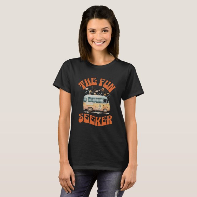 The fun seeker hippy retro typography camper van T-Shirt (Front Full)