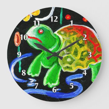 The Funky Turtle Large Clock by ArtsyKidsy at Zazzle