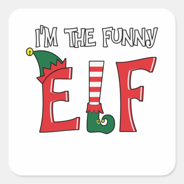 The Funny Elf Family Matching Christmas Pajamas Square Sticker (Front)