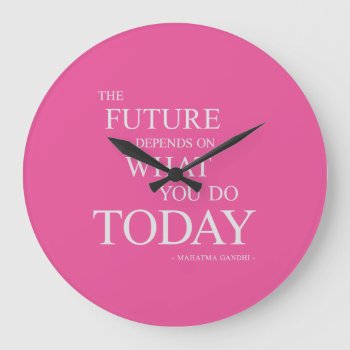 The Future Inspiring Motivational Quote Clock Pink by ArtOfInspiration at Zazzle
