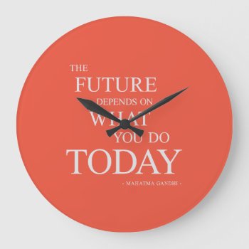 The Future Inspiring Motivational Quote Clock Red by ArtOfInspiration at Zazzle