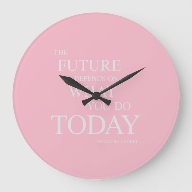 The Future Inspiring Motivational Quote Pink Clock (Front)