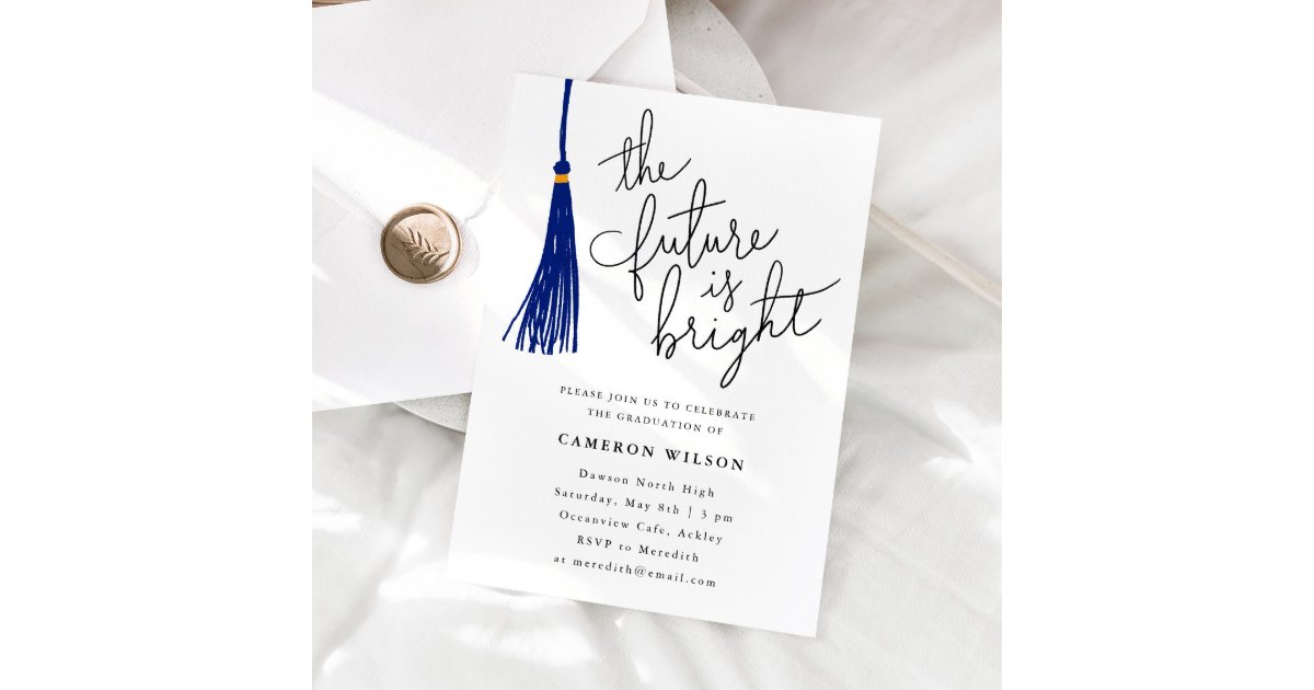 The Future Is Bright Blue Graduation Party Photo Invitation