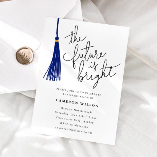 The Future Is Bright Blue Graduation Party Photo Invitation (Creator Uploaded)