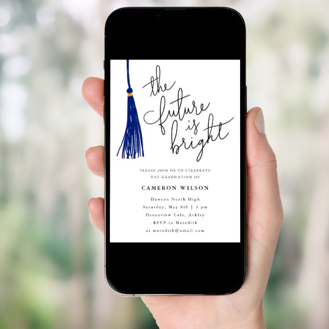 The Future Is Bright Blue Graduation Party Photo Invitation (Front Digital)