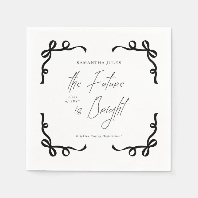 The Future is Bright Bow Script Graduation Party Napkins (Front)