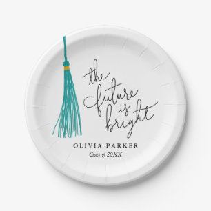 The Future Is Bright Grad Party Green Tassel Paper Plates