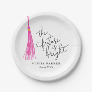 The Future Is Bright Grad Party Pink Tassel Paper Plates