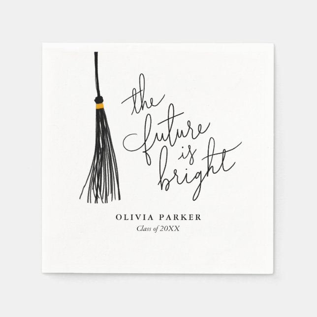 The Future is Bright Graduation Black Tassel Napkins (Front)