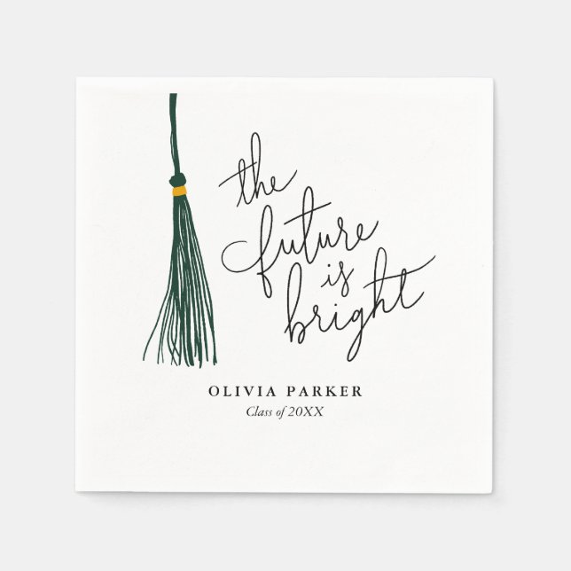The Future is Bright Graduation Green Tassel Napkins (Front)