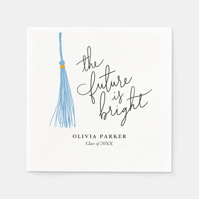 The Future is Bright Graduation Light Blue Tassel Napkins (Front)
