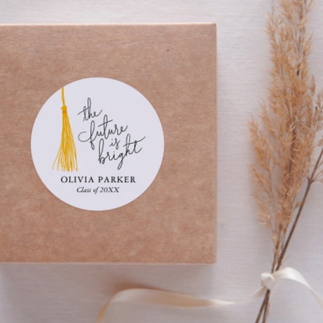 The Future Is Bright Graduation Yellow Tassel Classic Round Sticker (Creator Uploaded)