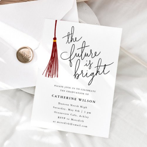 The Future Is Bright Maroon Graduation Party Photo Invitation