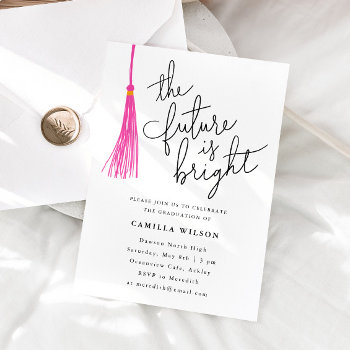 The Future Is Bright Pink Tassel Graduation Party Invitation by NamiBear at Zazzle