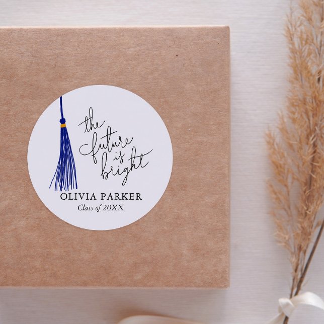 The Future Is Bright Quote Graduation Blue Tassel Classic Round Sticker (Creator Uploaded)