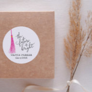 The Future Is Bright Quote Graduation Pink Tassel Classic Round Sticker