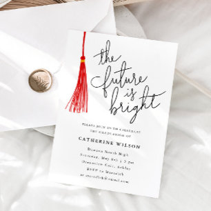 The Future Is Bright Red Graduation Party Photo Invitation