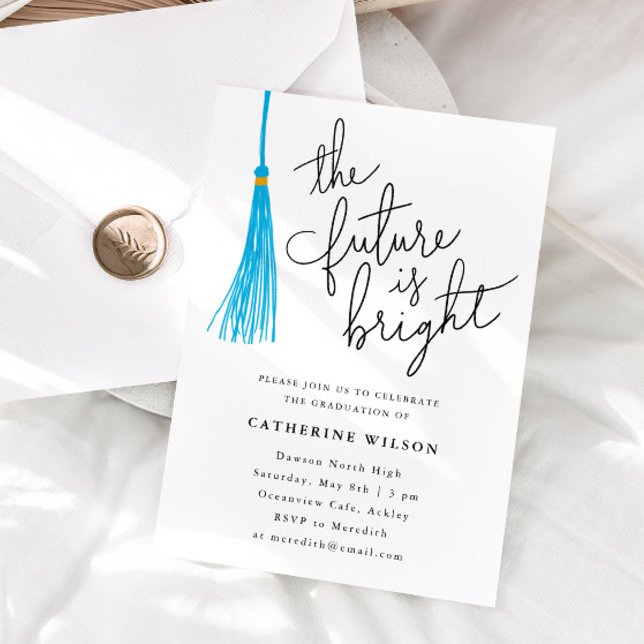The Future Is Bright Sky Blue Graduation Party Invitation (Creator Uploaded)
