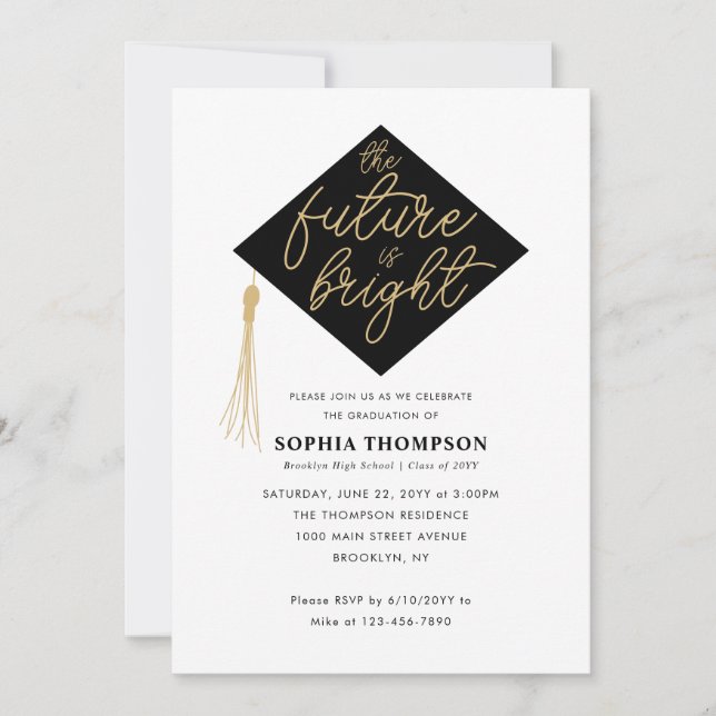 The Future is Bright Tassel Cap Graduation Party Invitation (Front)