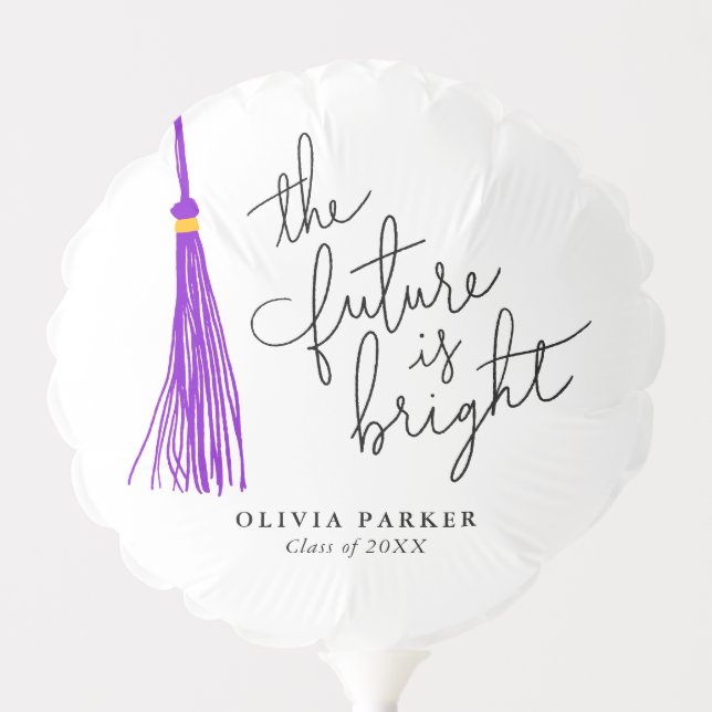 The Future Is Bright Typography Purple Tassel Balloon (Front)