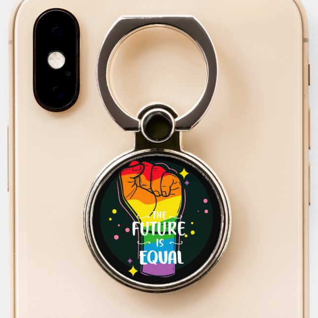 The Future Is Equal Raised Fist Phone Ring Stand (Close Up)