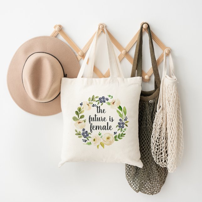 The Future is Female | Floral Quote Tote Bag (Creator Uploaded)
