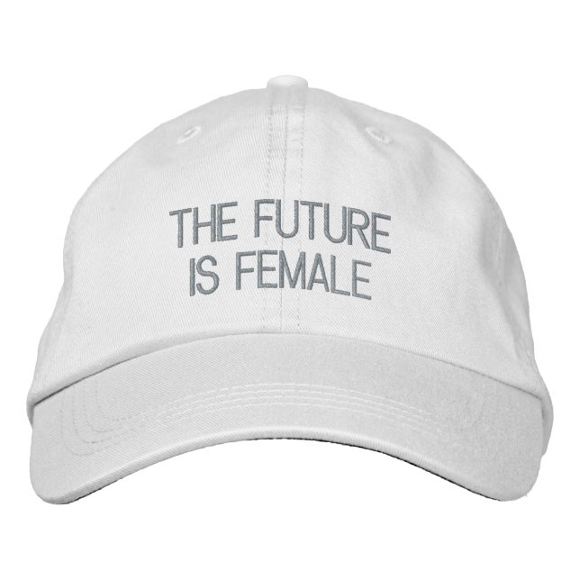 The future is female pink custom text modern embroidered baseball cap (Front)