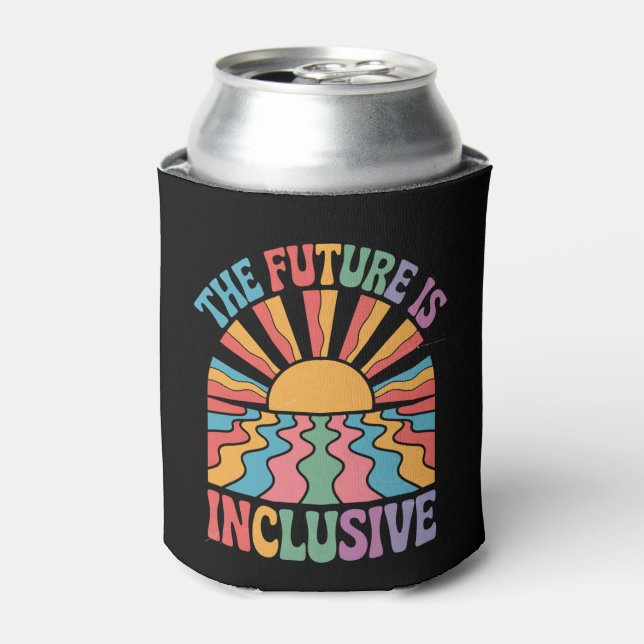 The Future Is Inclusive LGBTQ Rainbow Pride Retro Can Cooler (Can Front)