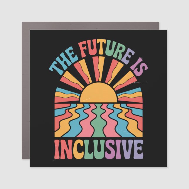 The Future Is Inclusive LGBTQ Rainbow Pride Retro Car Magnet (Front)