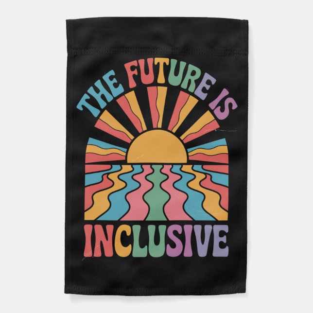 The Future Is Inclusive LGBTQ Rainbow Pride Retro Garden Flag (Front)