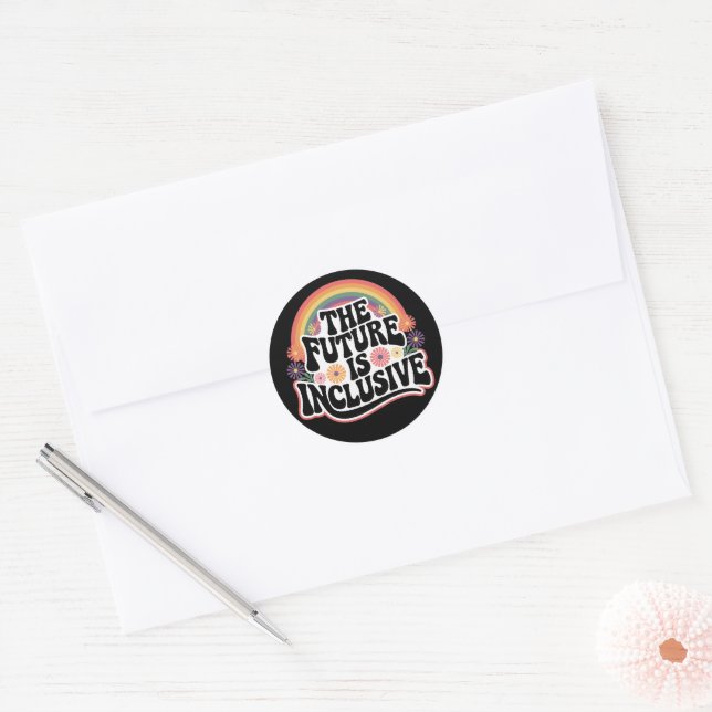 The Future is Inclusive Rainbow LGBTQ Flag Gay  Classic Round Sticker (Envelope)