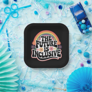 The Future is Inclusive Rainbow LGBTQ Flag Gay Paper Plates