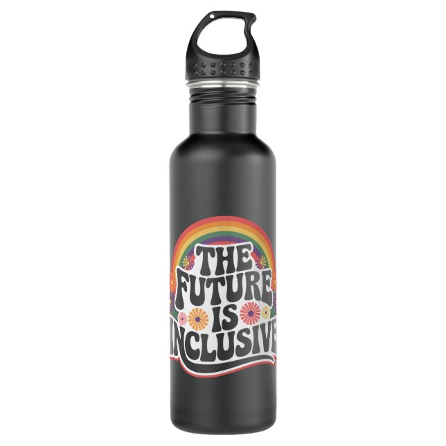 The Future is Inclusive Rainbow LGBTQ Flag Gay  Stainless Steel Water Bottle (Front)