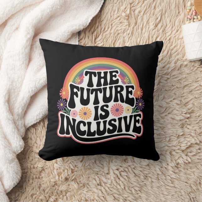 The Future is Inclusive Rainbow LGBTQ Flag Gay  Throw Pillow (Blanket)
