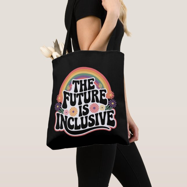 The Future is Inclusive Rainbow LGBTQ Flag Gay  Tote Bag (Close Up)