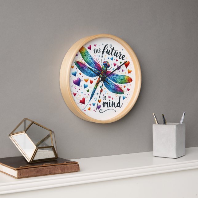 The Future Is Mind - Rainbow Dragonfly Art Clock (Office)