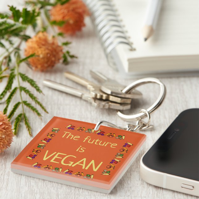 The future is VEGAN, colourful vegetables Keychain (Front Right)