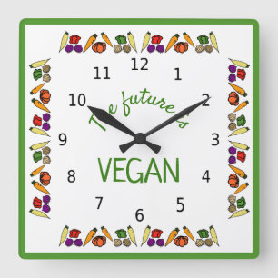 The future is VEGAN - vegetables - with numbers Square Wall Clock
