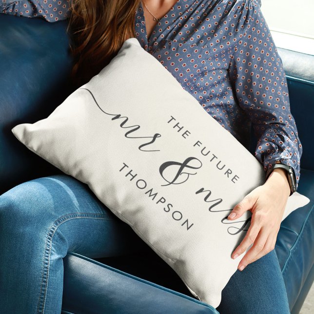 The Future Mr and Mrs Elegant Script Calligraphy Lumbar Pillow (Creator Uploaded)