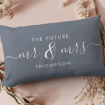 The Future Mr and Mrs Elegant Script Dusty Blue Lumbar Pillow<br><div class="desc">Celebrate your love with this chic and romantic throw pillow featuring your future Mr & Mrs family name in charcoal vintage script calligraphy lettering. Choose your own background color under customize further. This would make the perfect gift for a bridal shower, engagement, or Valentine's Day. The dusty blue and ivory...</div>