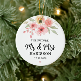 The Future Mr and Mrs Floral Watercolor Couple Ceramic Ornament