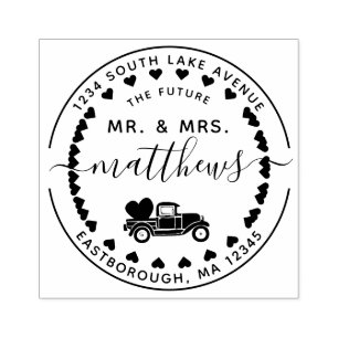 The Future Mr. & Mrs Monogrammed Vintage Truck 8 Rubber Stamp