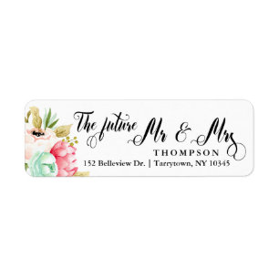 The Future Mr Mrs Peony Rose Pastel Watercolors Label