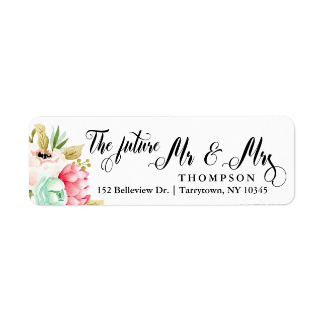 The Future Mr Mrs Peony Rose Pastel Watercolors Label (Front)