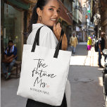 The Future Mrs and Your Name | Modern Beauty Gift Tote Bag<br><div class="desc">Introducing "The Future Mrs and Your Name" Modern Beauty Gift Set from Zazzle Celebrate the joyous occasion of the future Mrs. with a modern beauty gift set from Zazzle that combines luxury, personalization, and style. This exclusive gift set is designed to make her feel truly special as she embarks on...</div>